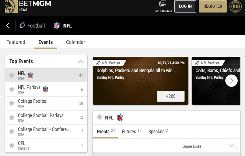 The BetMGM mobile interface.